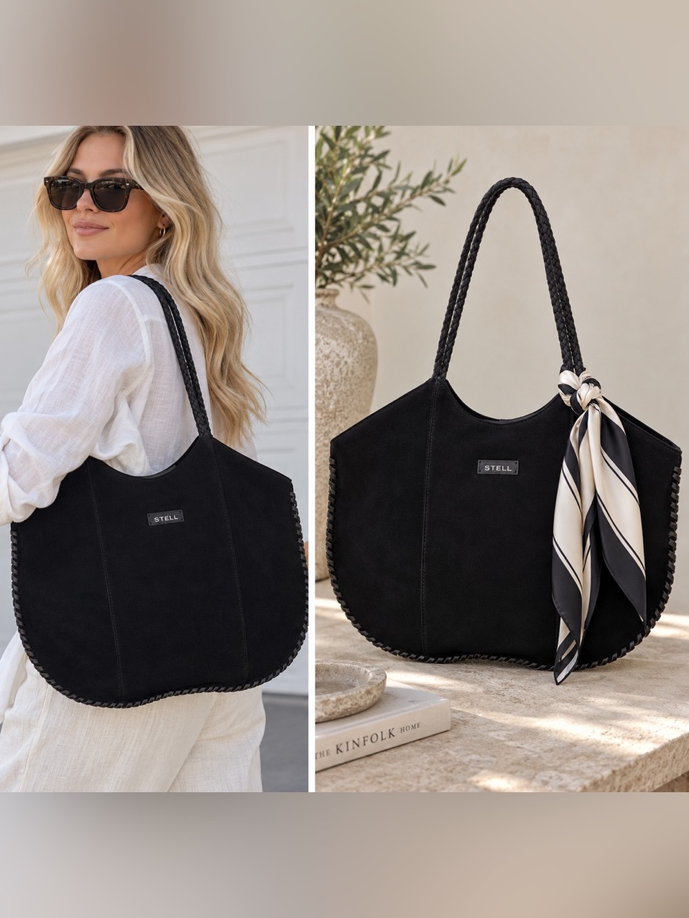 Black leather tote bag
